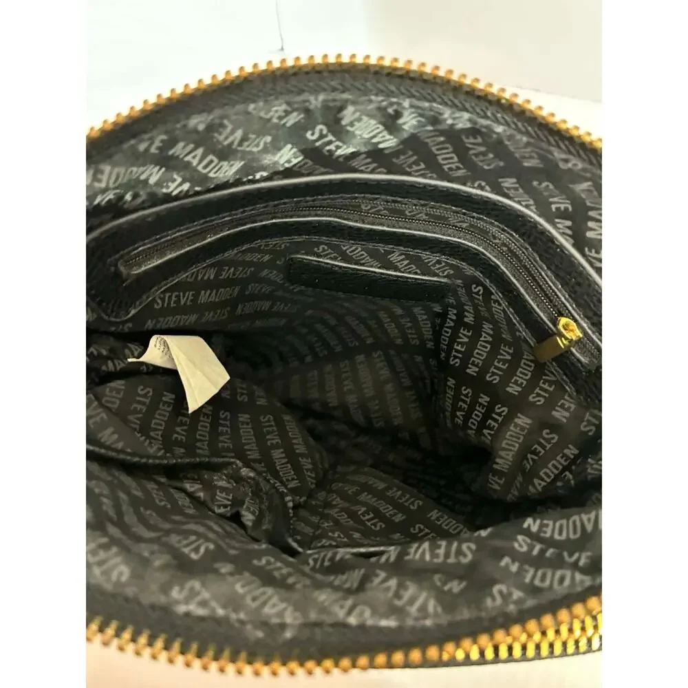 Steve Madden Black Embossed Logo Crossbody‎ Bag Adjustable Strap Zip Purse